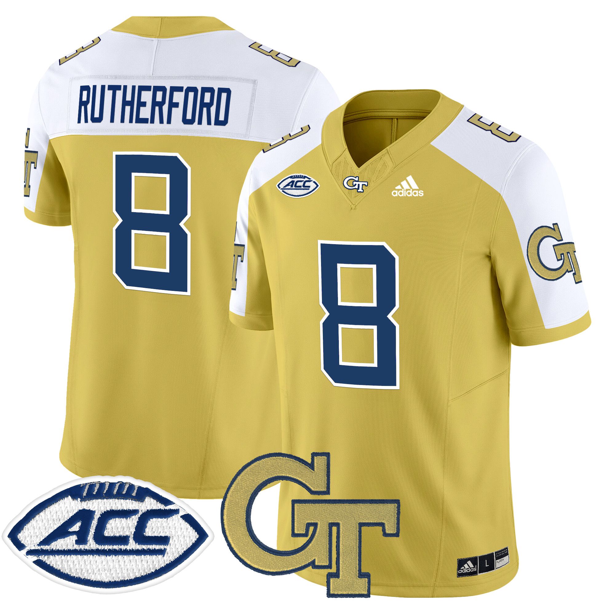 Men Georgia Tech #8 Rutherford Yellow Asidas 2024 Vapor Limited NCAA Jersey